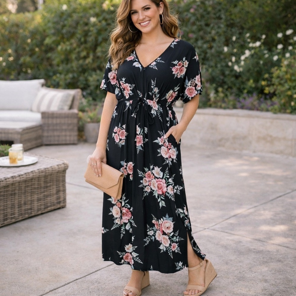 Agnes & Dora Kaftan Maxi Dress XSmall Floral Boho Resort Lounge NWT